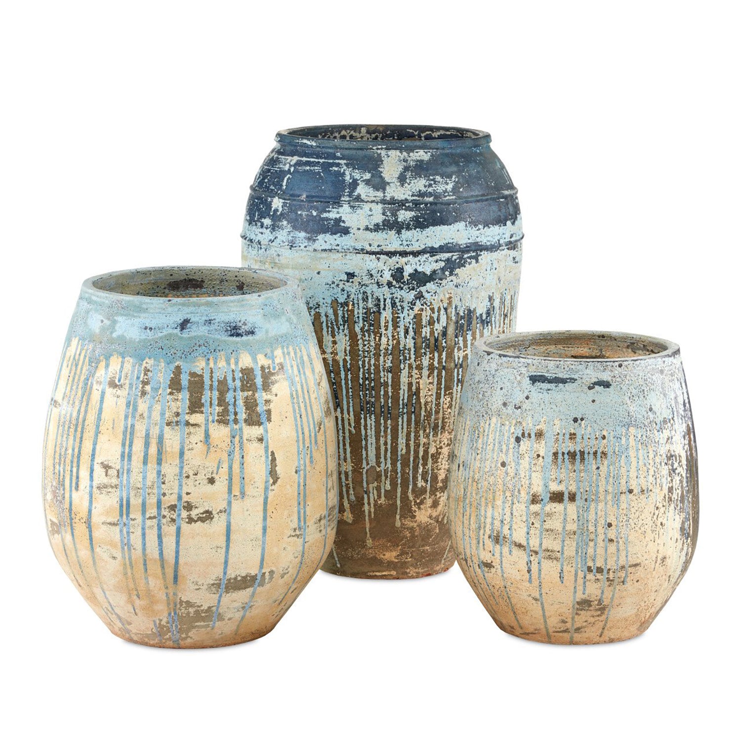 Currey & Co Catania Antique Blue Drip Planter