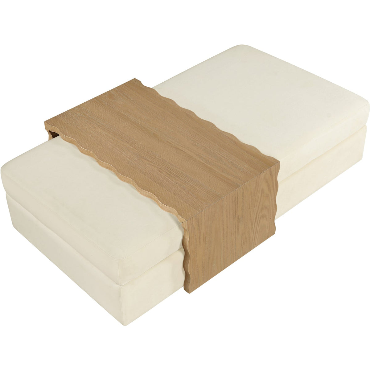 Woodra Cream Velvet Upholstered Coffee Table/Ottoman