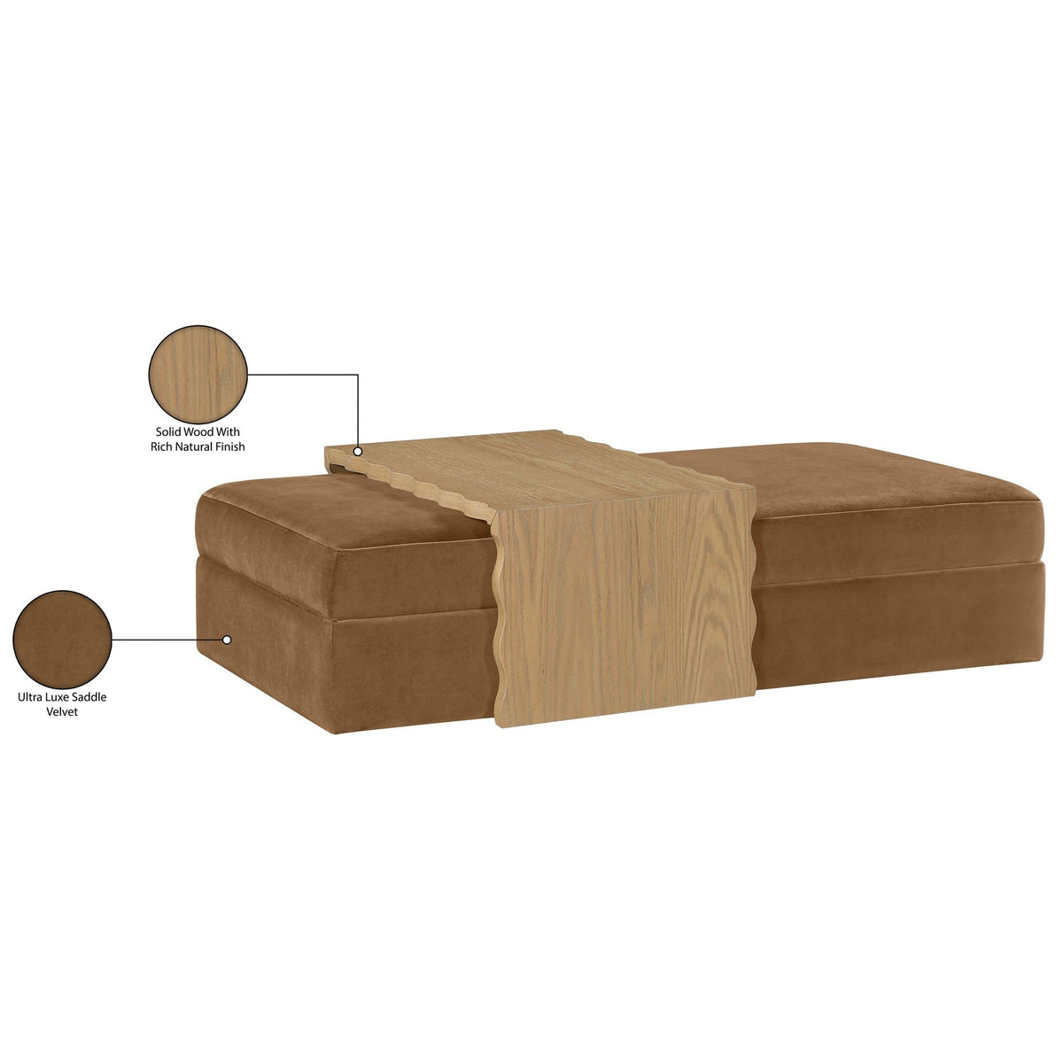 Woodra Saddle Velvet Upholstered Coffee Table/Ottoman
