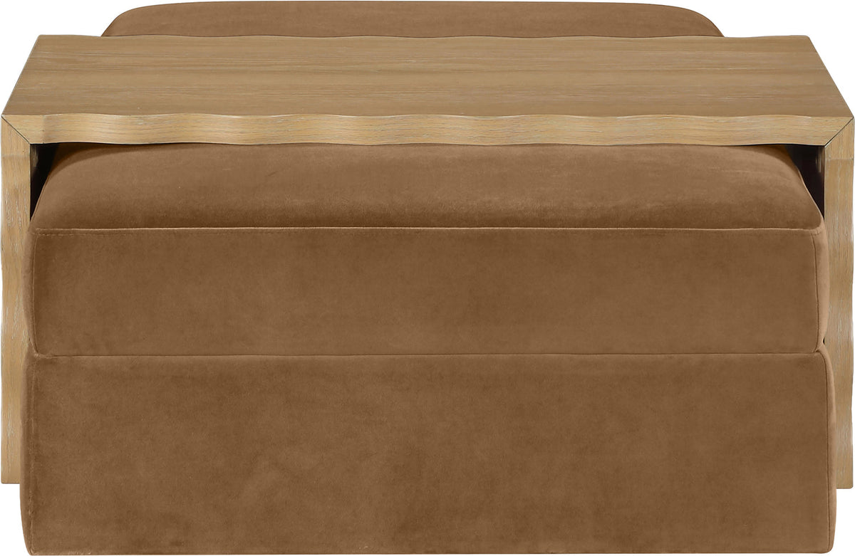 Woodra Saddle Velvet Upholstered Coffee Table/Ottoman