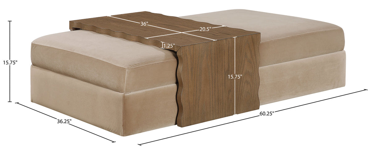 Woodra Beige Velvet Upholstered Coffee Table/Ottoman