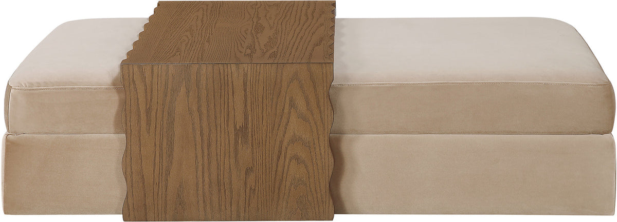 Woodra Beige Velvet Upholstered Coffee Table/Ottoman