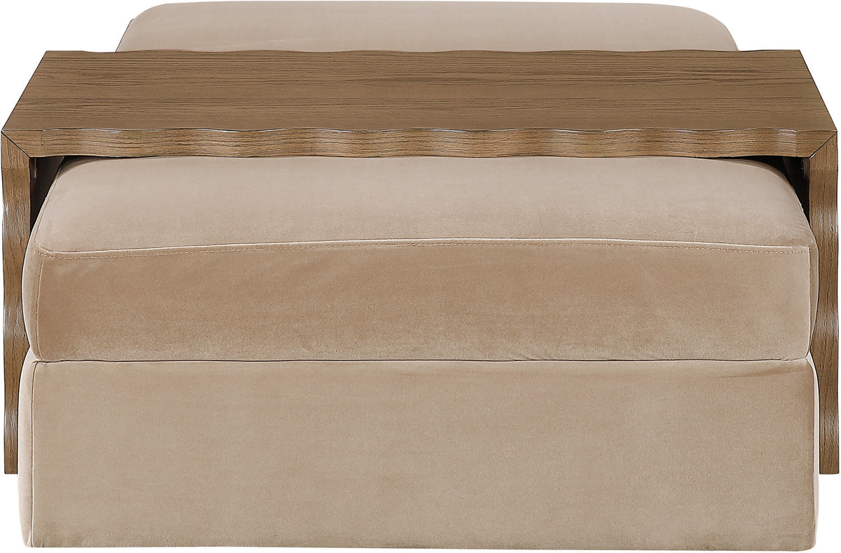 Woodra Beige Velvet Upholstered Coffee Table/Ottoman