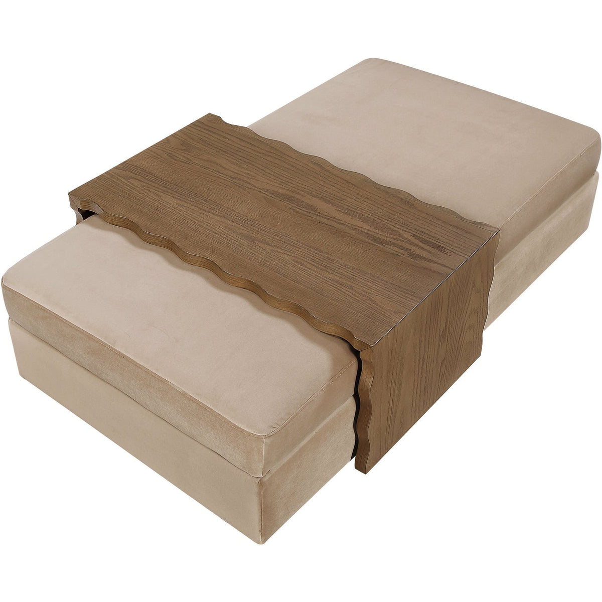 Woodra Beige Velvet Upholstered Coffee Table/Ottoman