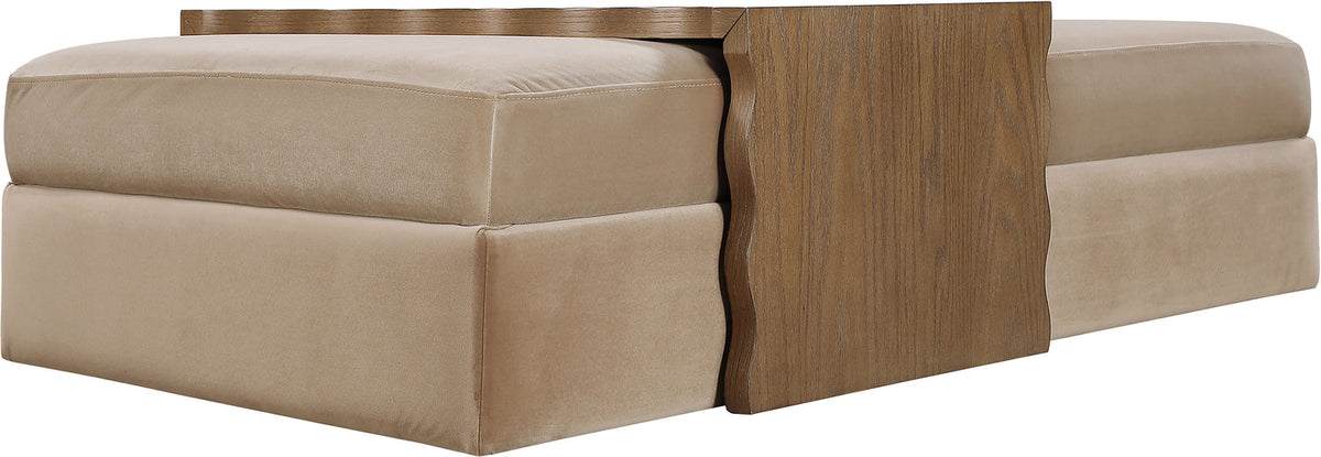 Woodra Beige Velvet Upholstered Coffee Table/Ottoman