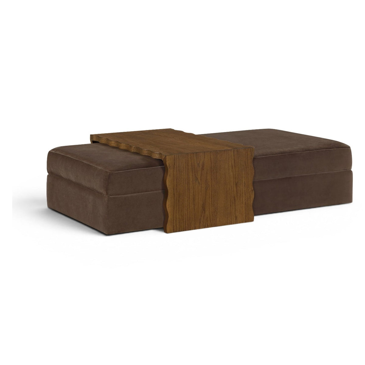 Woodra Brown Velvet Upholstered Coffee Table/Ottoman in brown velvet, brown walnut finish, primary product view