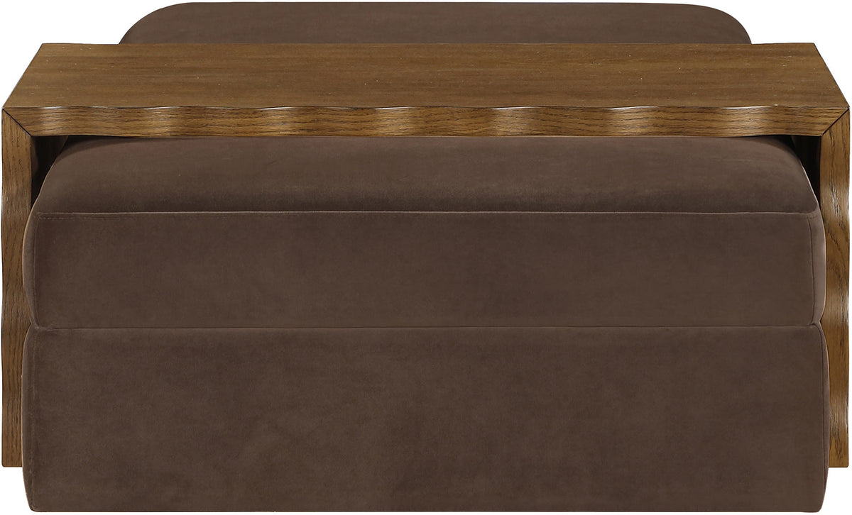 Woodra Brown Velvet Upholstered Coffee Table/Ottoman