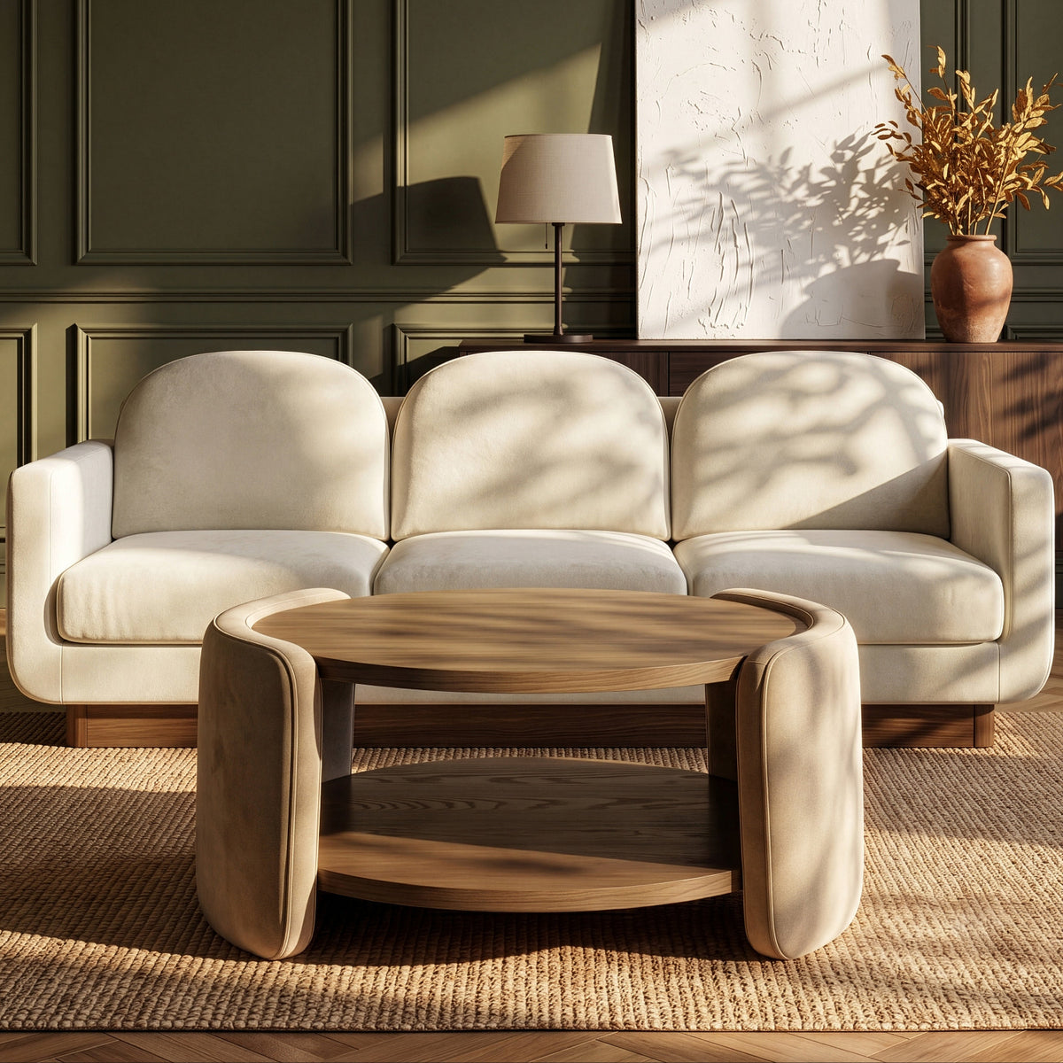 Wren Beige Velvet And Oak Veneer Coffee Table