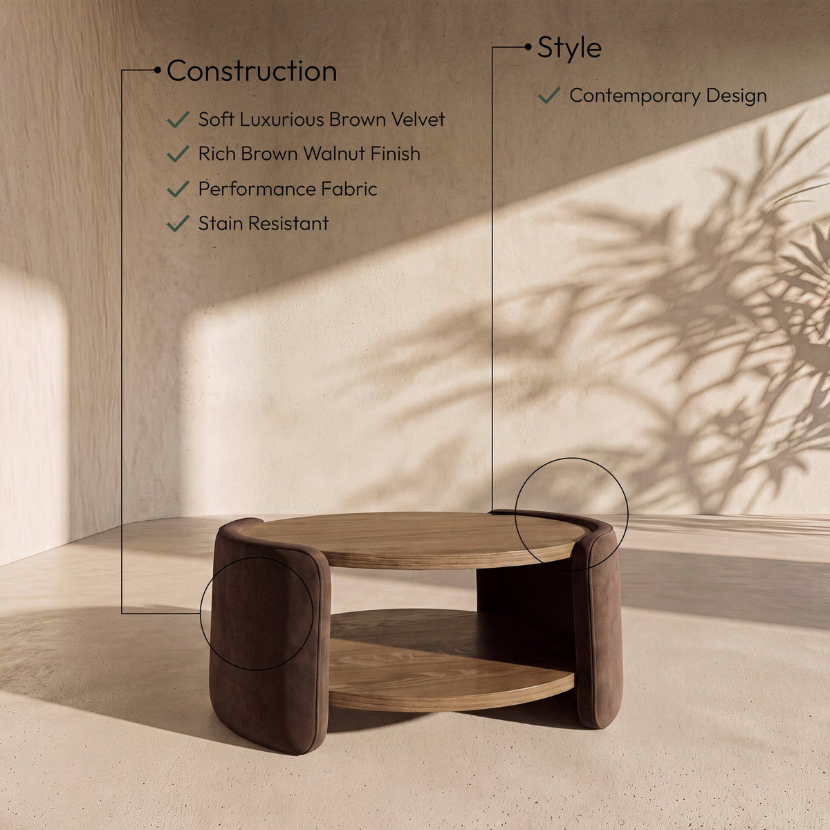Wren Brown Velvet And Oak Veneer Coffee Table