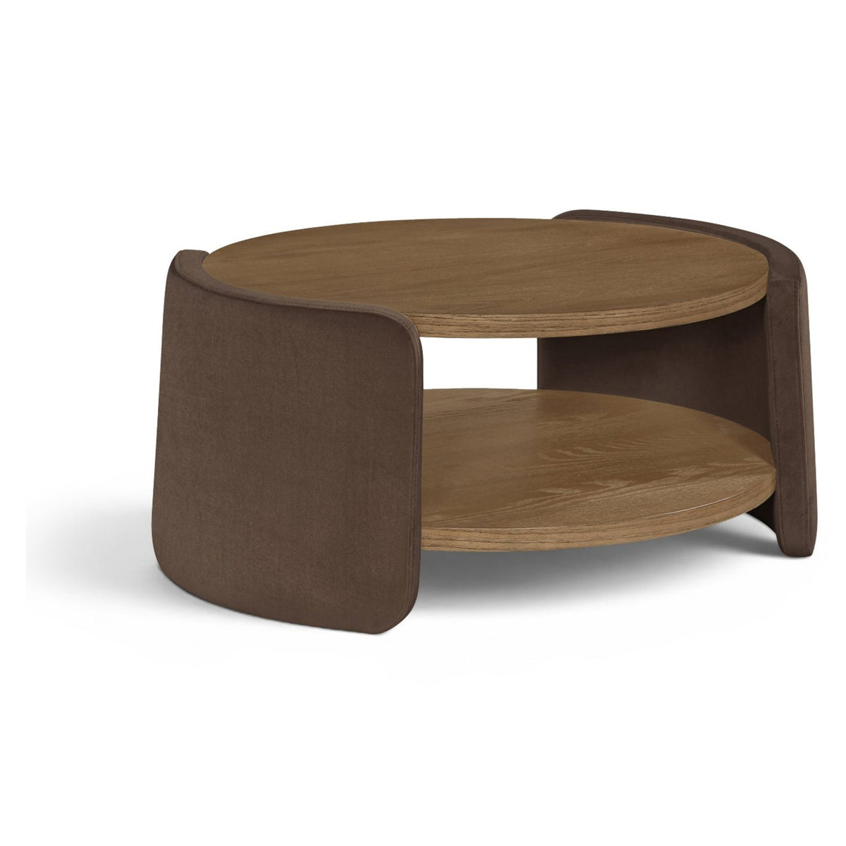 Wren Brown Velvet And Oak Veneer Coffee Table in brown velvet, brown walnut finish, primary product view