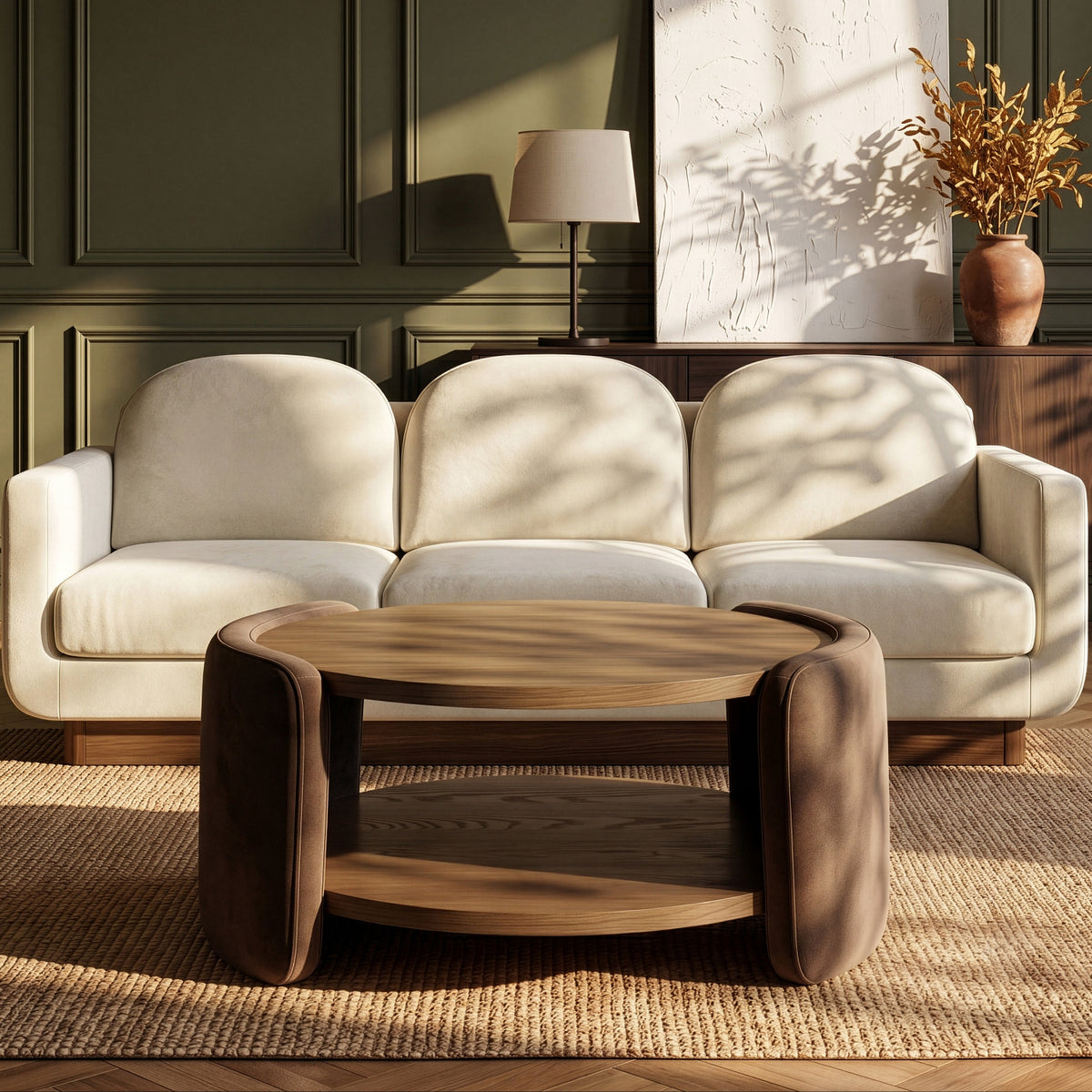 Wren Brown Velvet And Oak Veneer Coffee Table