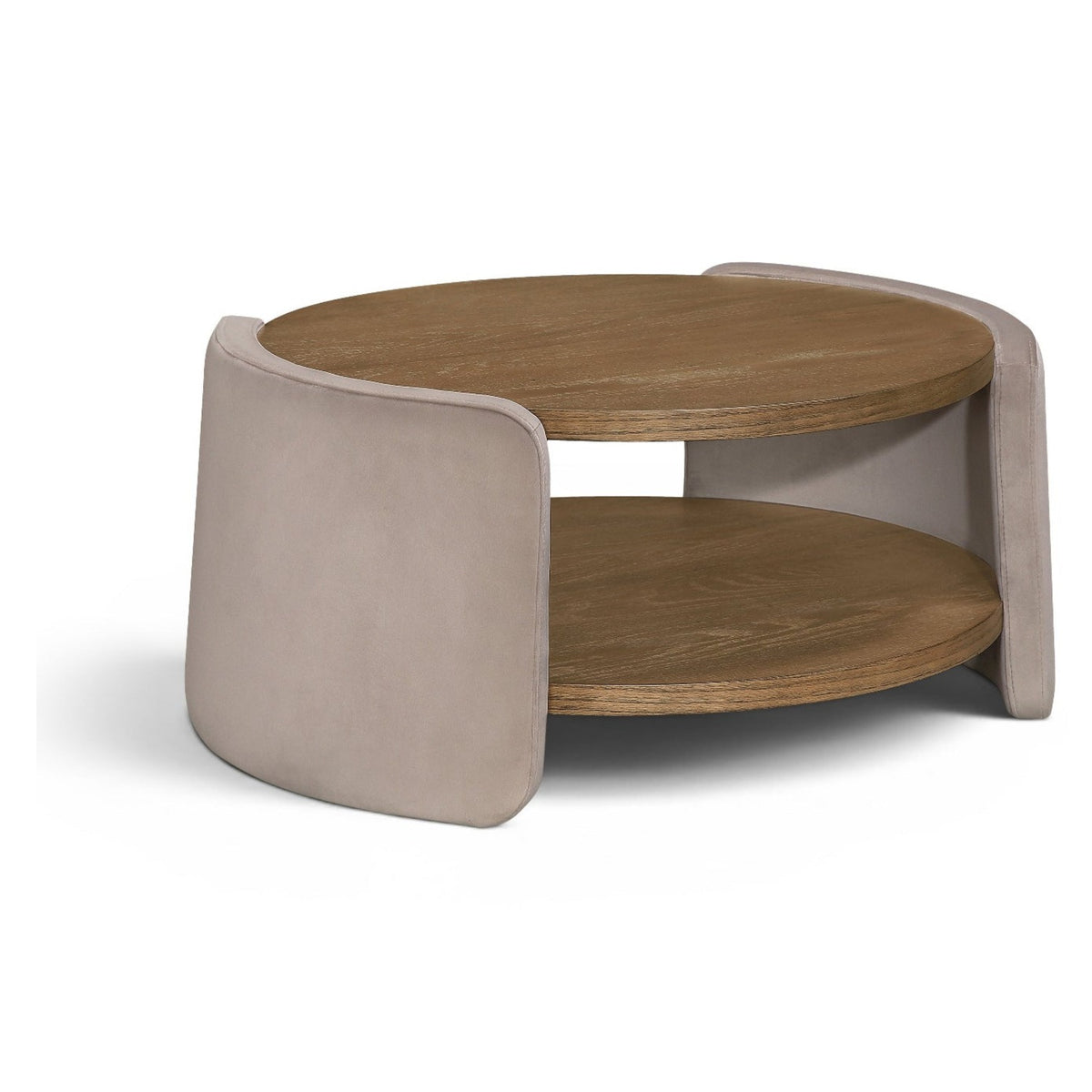 Wren Taupe Velvet And Oak Veneer Coffee Table in taupe velvet, brown walnut finish, primary product view