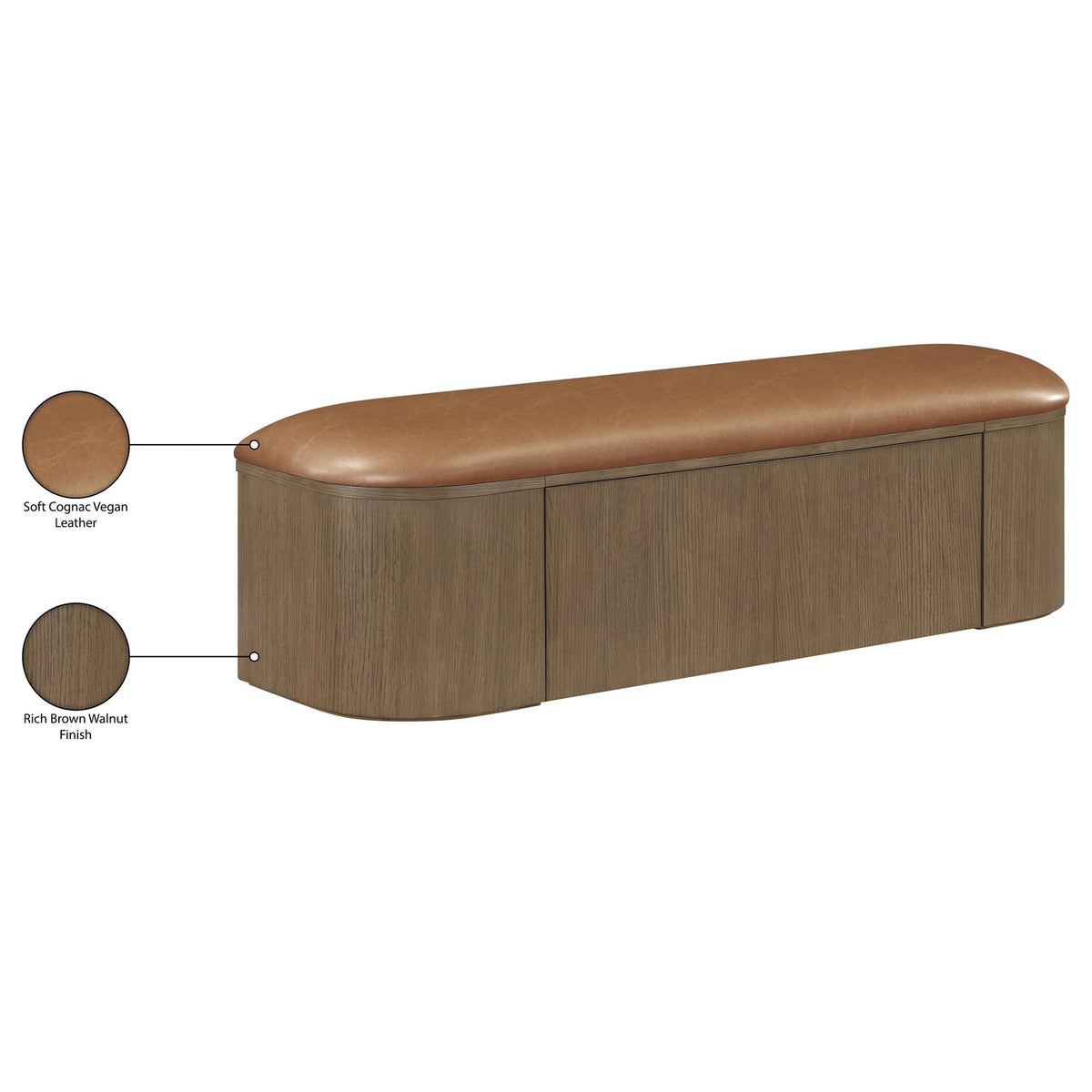Velden Cognac Vegan Leather Upholstered Storage Bench