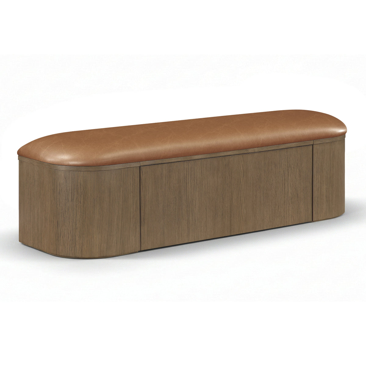Velden Cognac Vegan Leather Upholstered Storage Bench in cognac vegan leather, walnut base, primary product view
