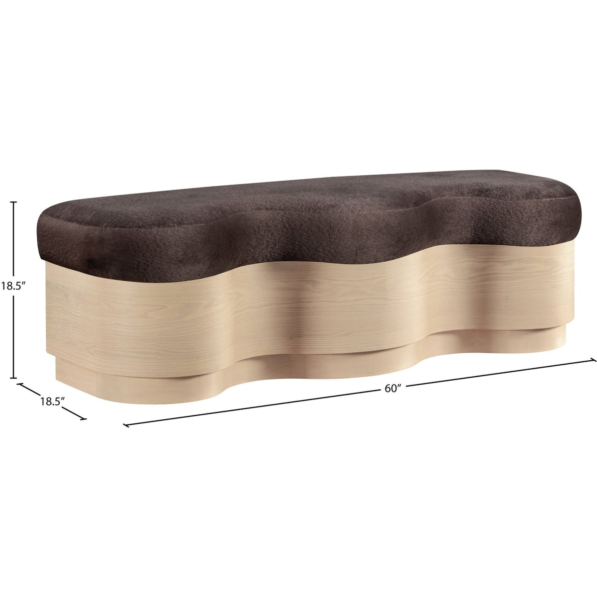 Savoy Brown Velour Fur Fabric Upholstered Bench