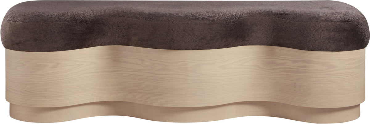 Savoy Brown Velour Fur Fabric Upholstered Bench