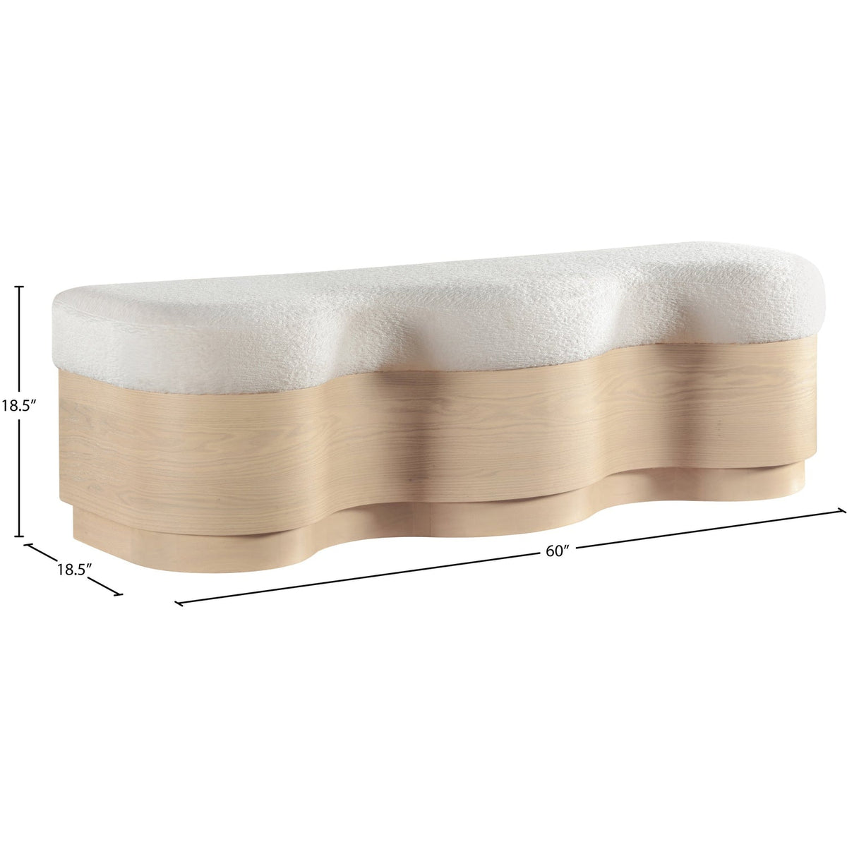 Savoy Cream Velour Fur Fabric Upholstered Bench