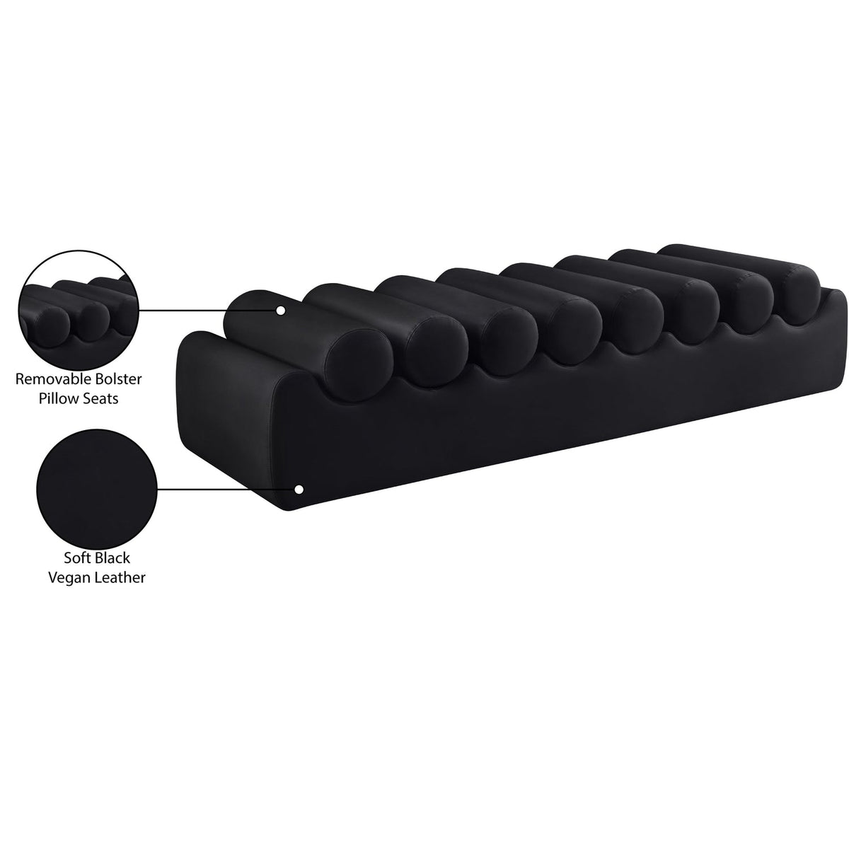 Rumble Black Vegan Leather Upholstered Bench