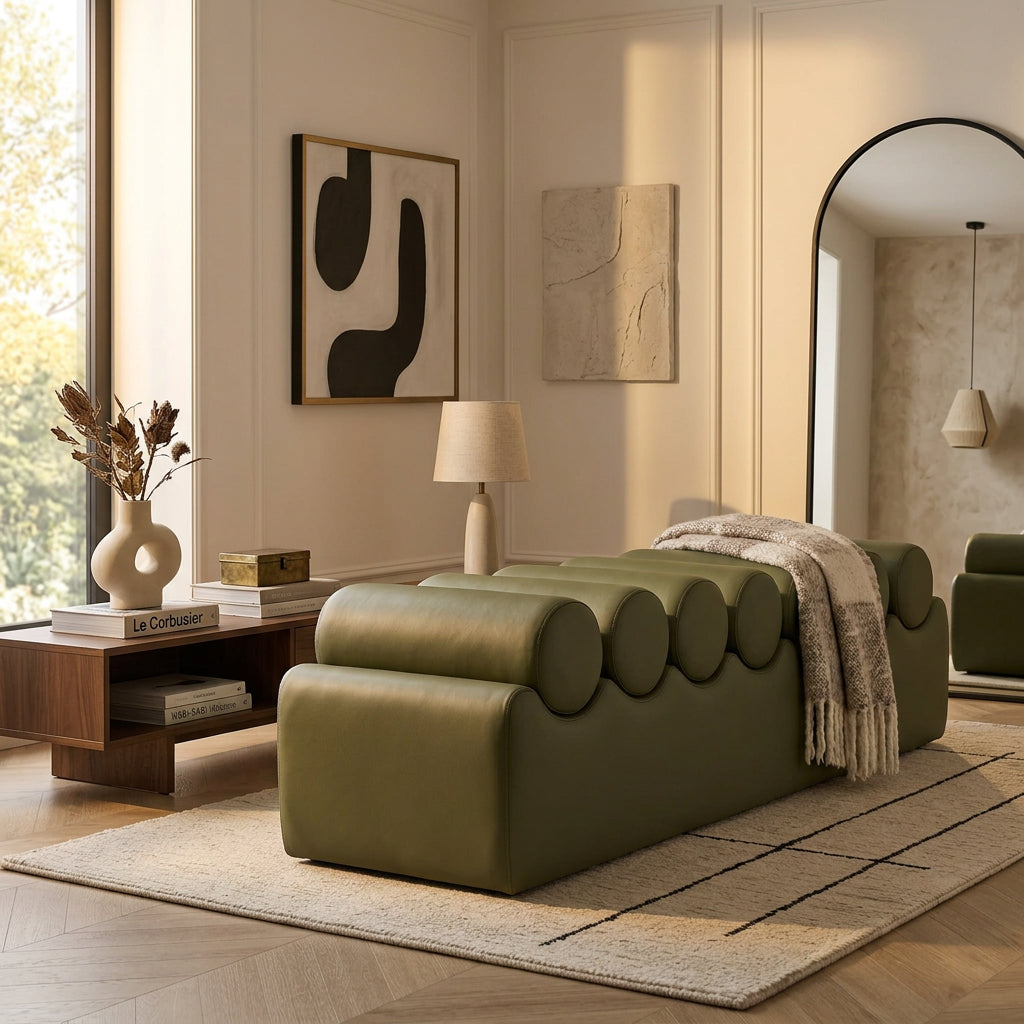 Rumble Green Vegan Leather Upholstered Bench