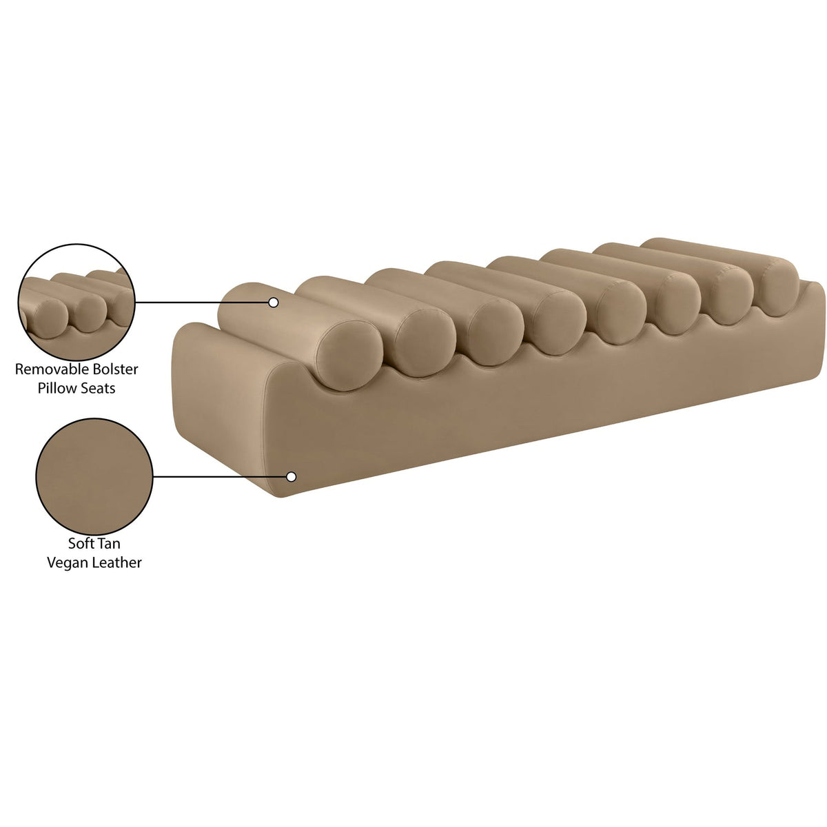 Rumble Tan Vegan Leather Upholstered Bench
