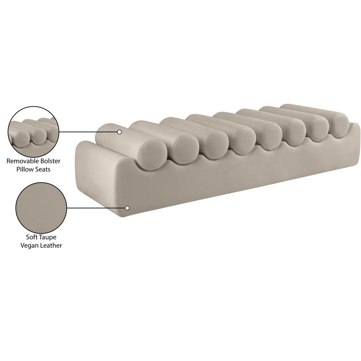 Rumble Taupe Vegan Leather Upholstered Bench