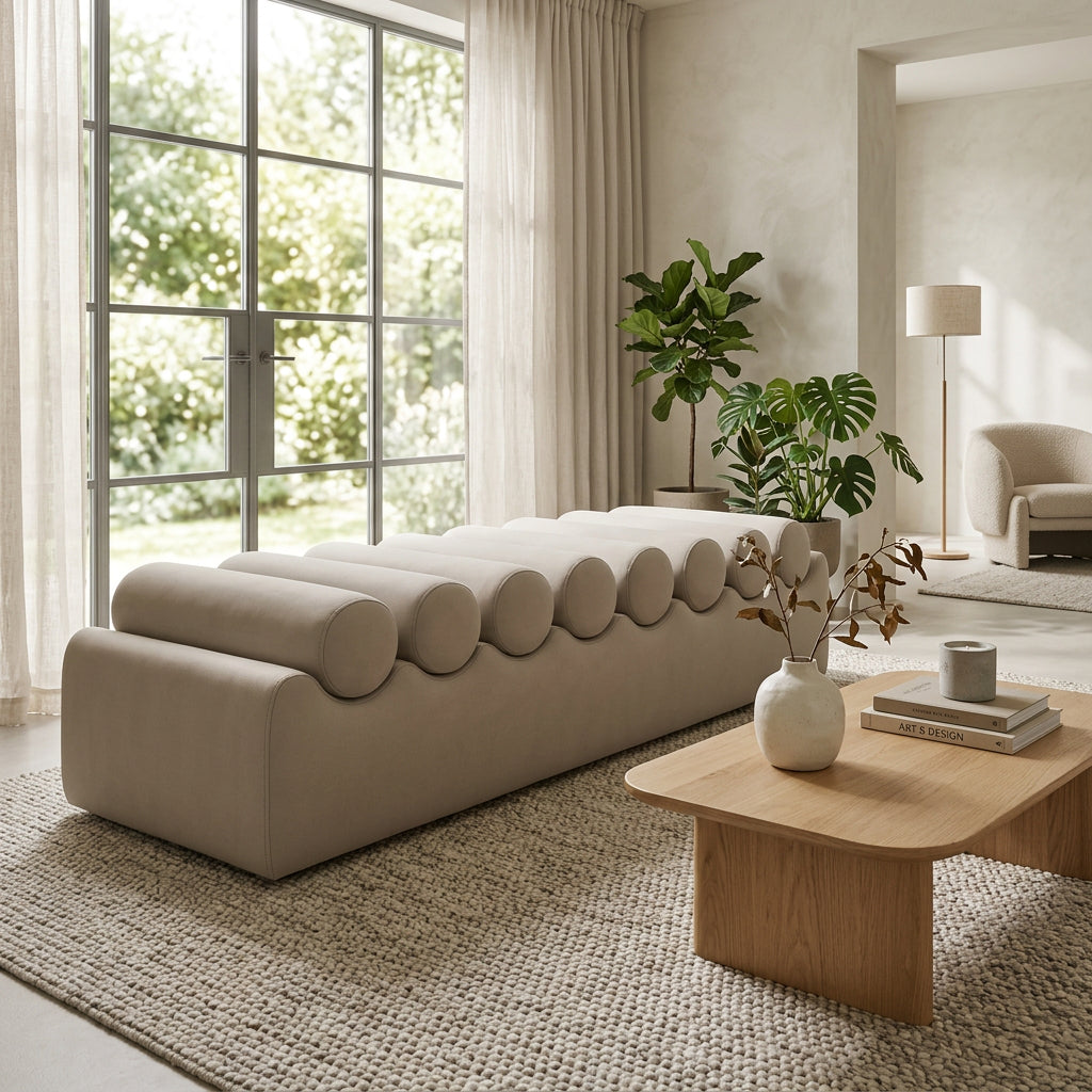 Rumble Taupe Vegan Leather Upholstered Bench