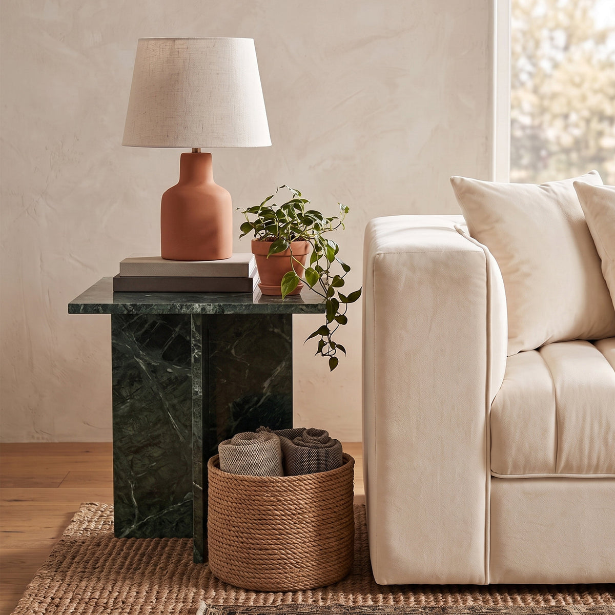Verona Green Genuine Marble End Table Set of 2