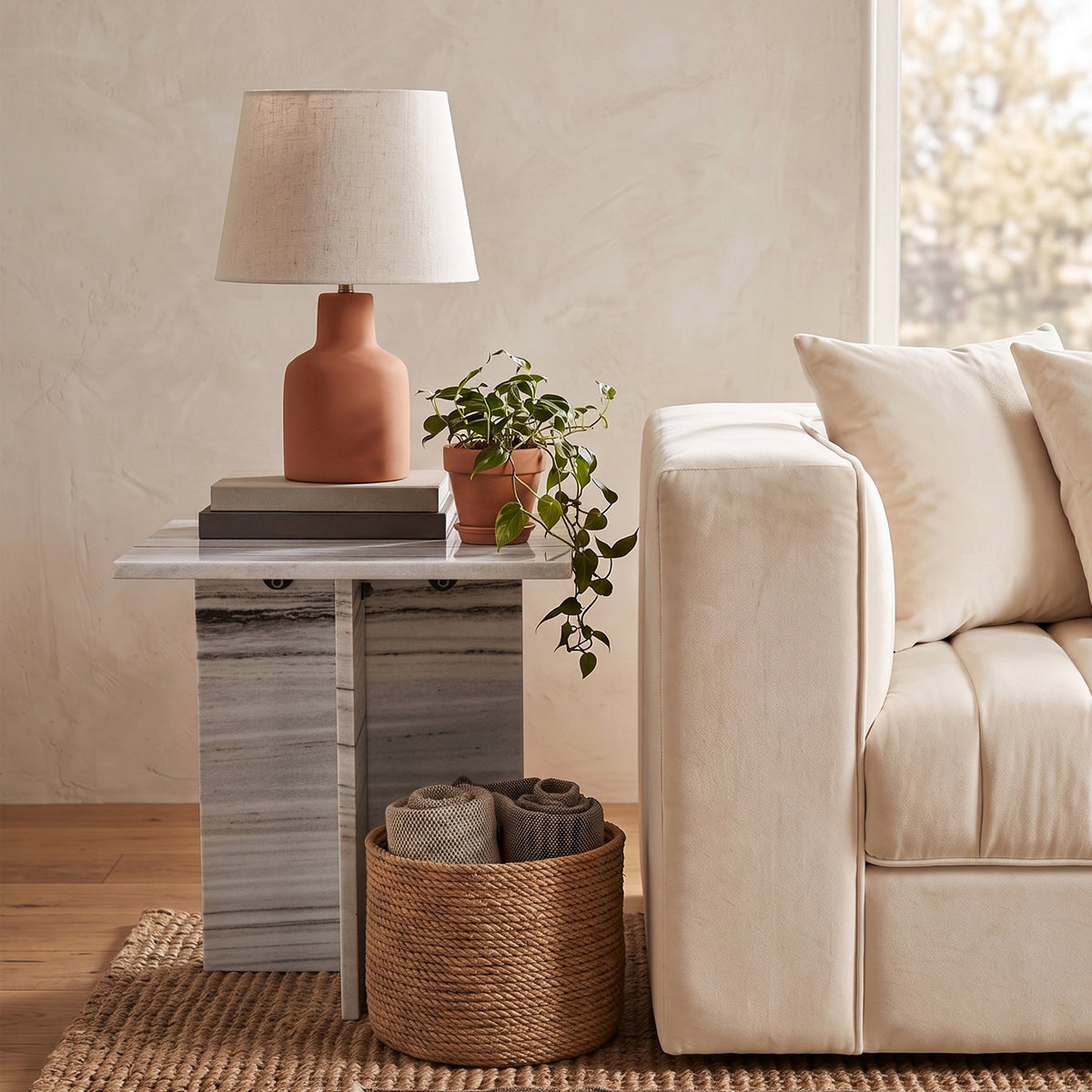 Verona Panda Genuine Marble End Table Set of 2