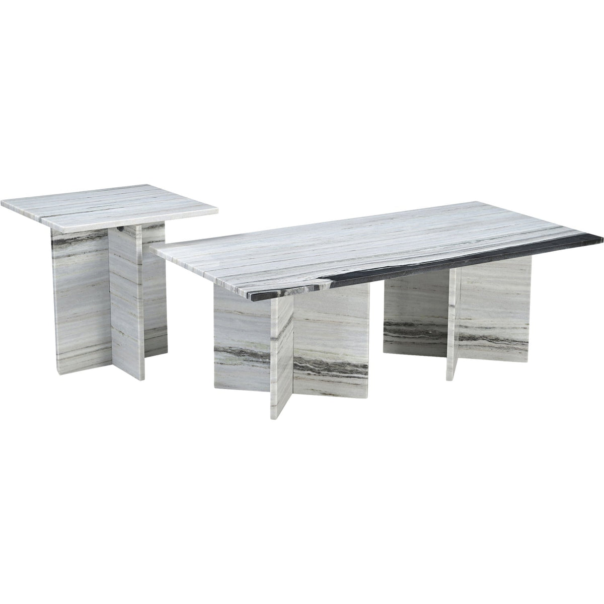 Verona Panda Genuine Marble End Table Set of 2