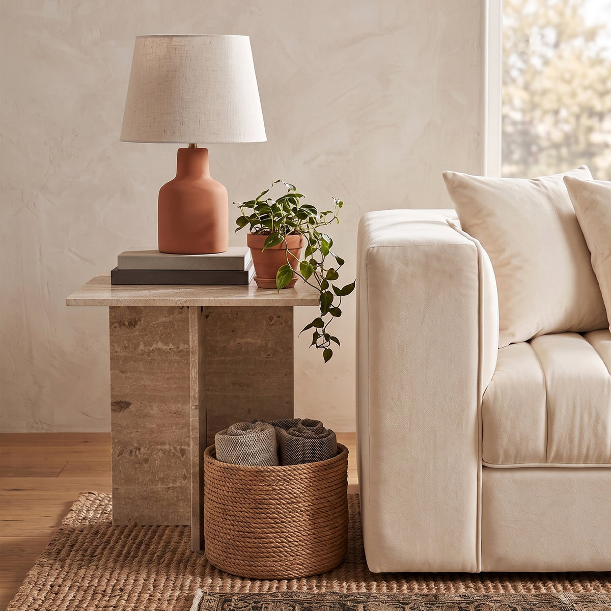 Verona Natural Travertine End Table Set of 2