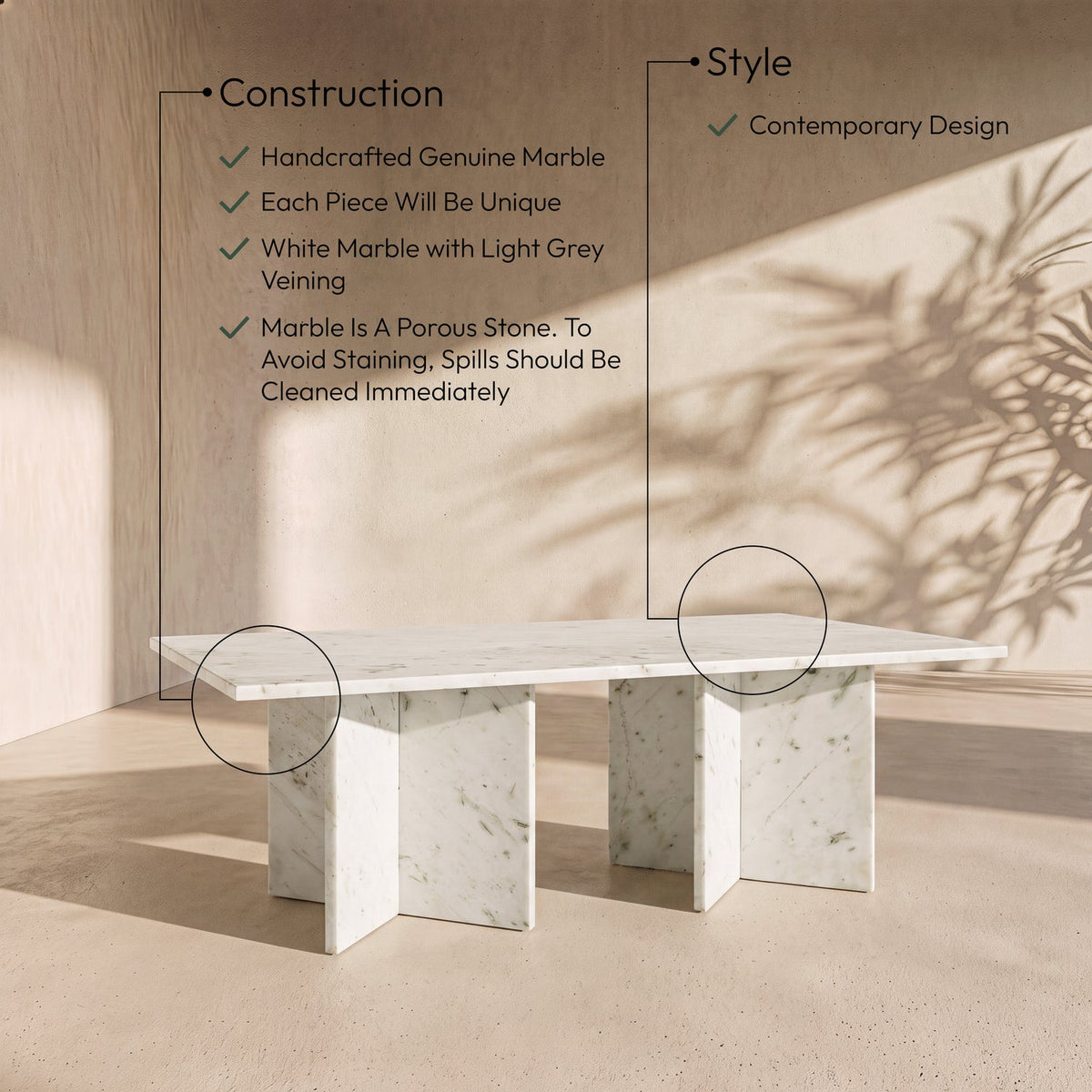 Verona White Genuine Marble Coffee Table