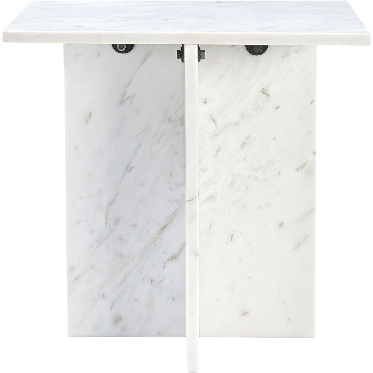 Verona White Genuine Marble End Table Set of 2