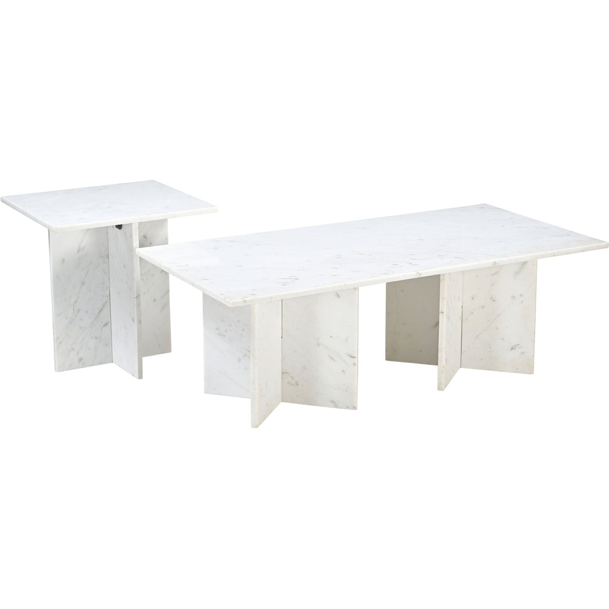 Verona White Genuine Marble End Table Set of 2