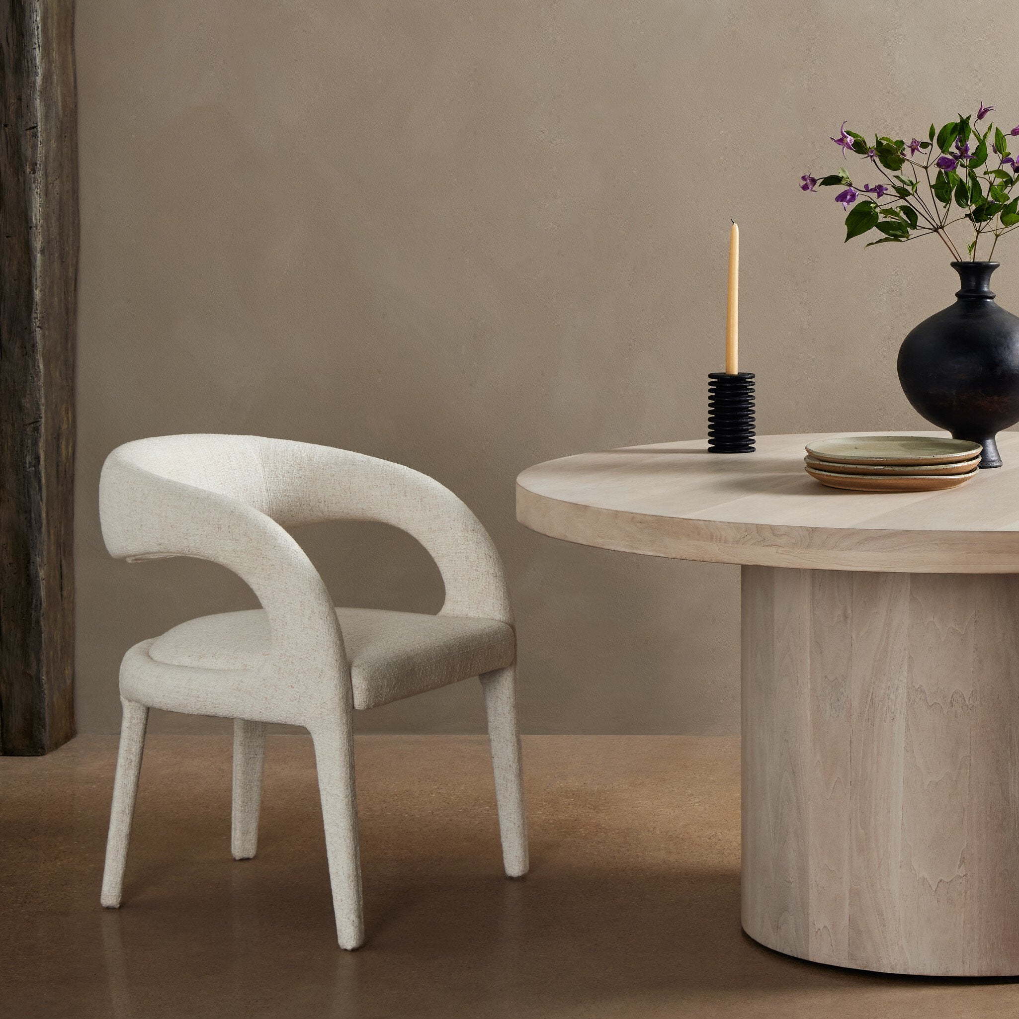 Four Hands Hawkins Omari Natural Dining Chair styled in a room setting