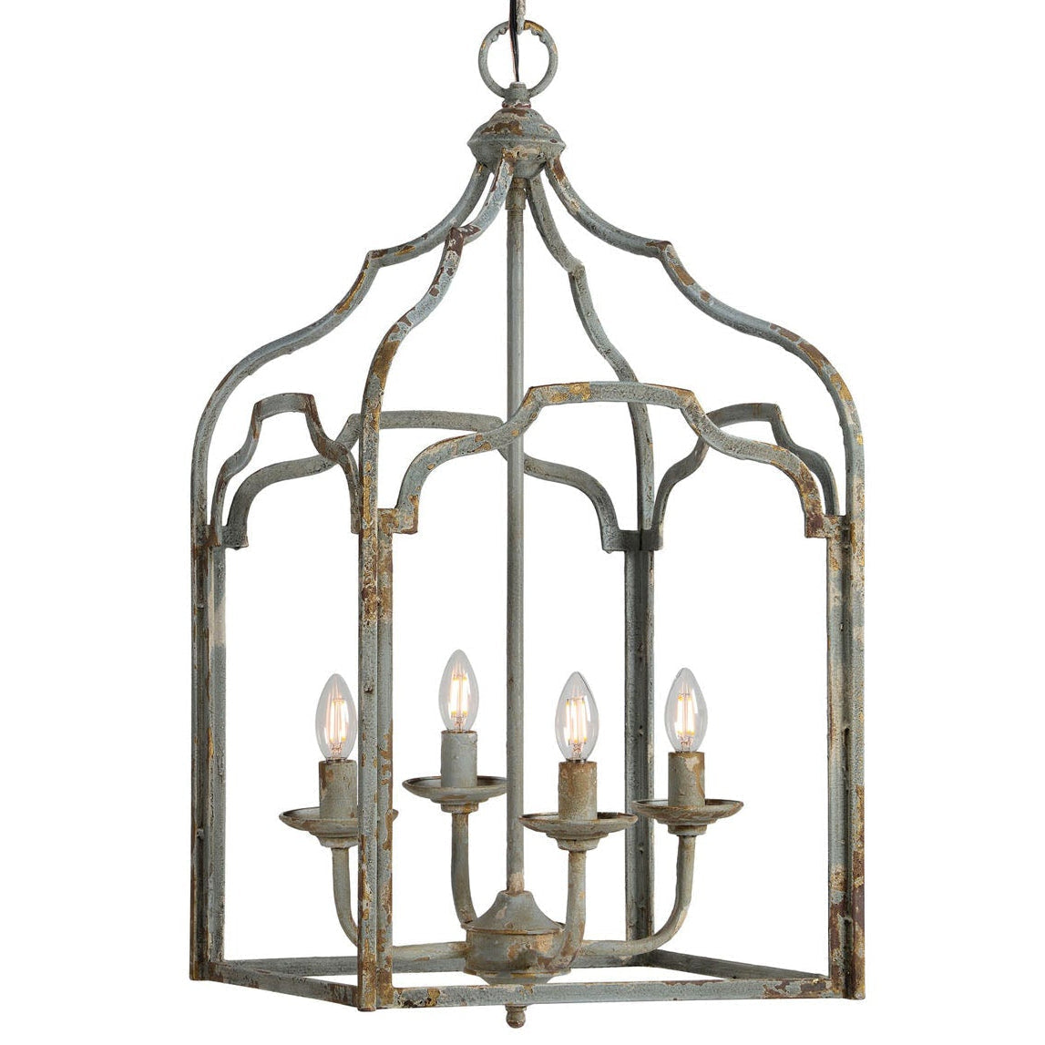 Forty West Sullivan Chandelier, Distressed Blue Metal chandelier, front view