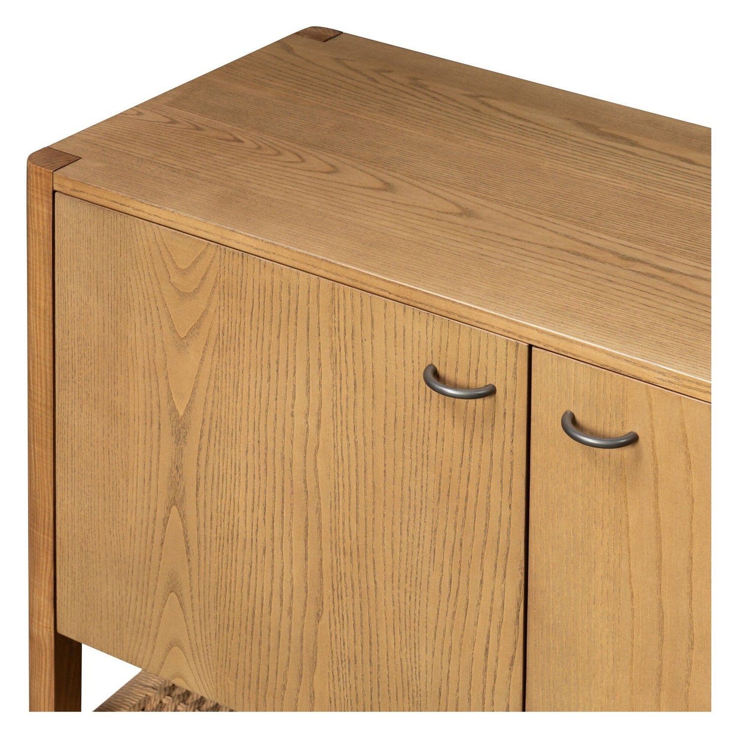 Four Hands Zuma Dune Ash Sideboard 72in with paper cord stretcher shelf, close-up detail of ash veneer, view 1