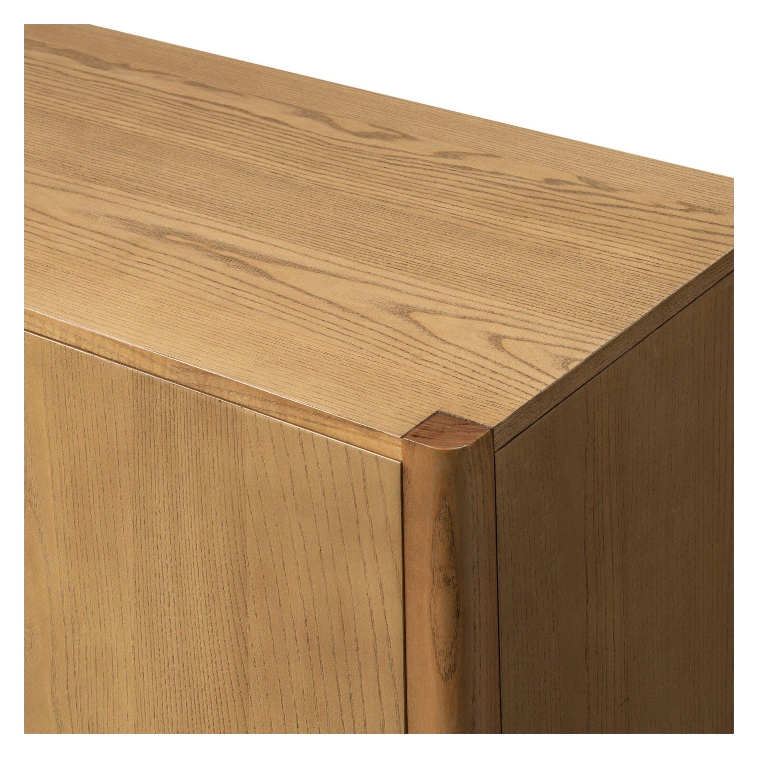 Four Hands Zuma Dune Ash Sideboard 72in with paper cord stretcher shelf, close-up detail of ash veneer, view 2