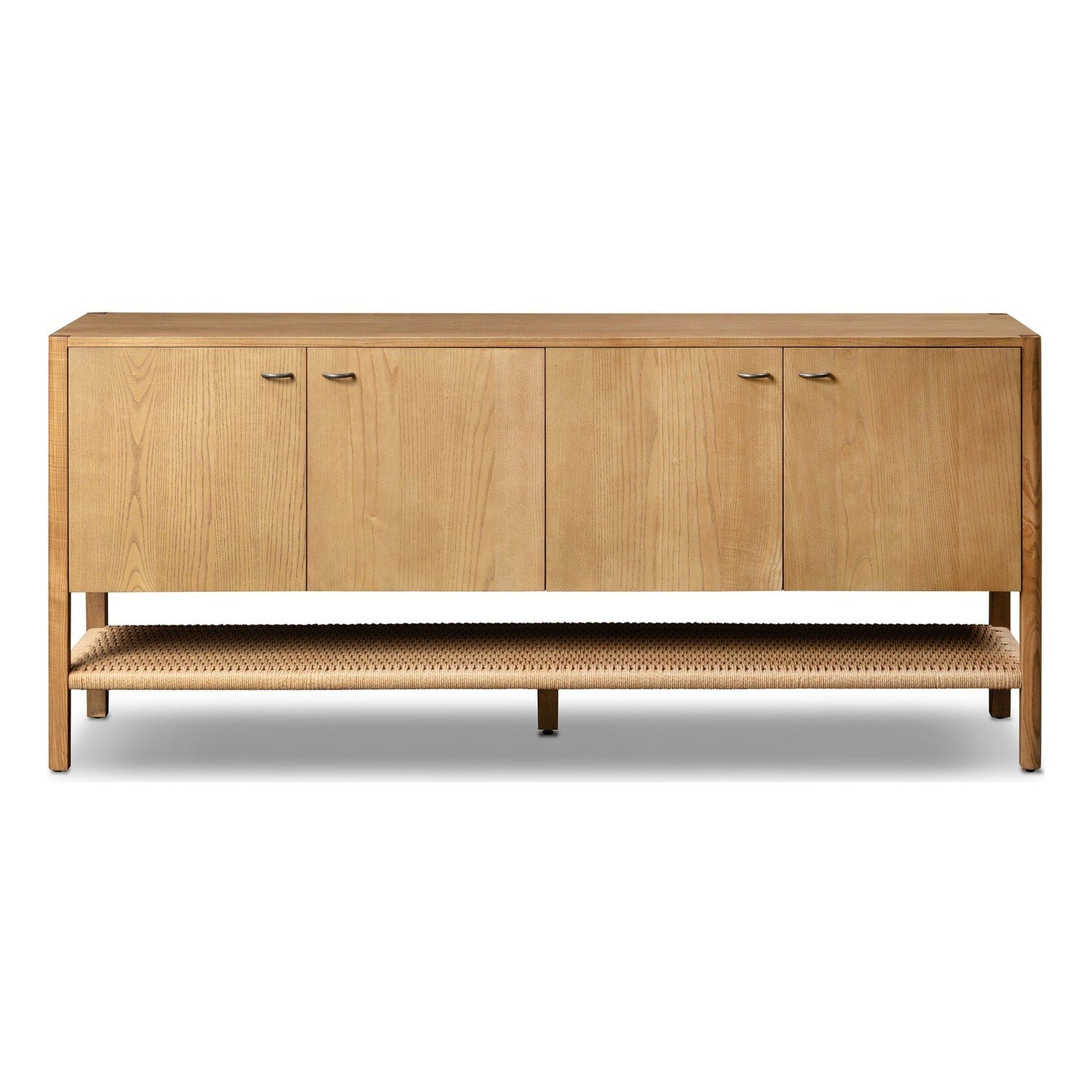 Four Hands Zuma Dune Ash Sideboard 72in with paper cord stretcher shelf, front view