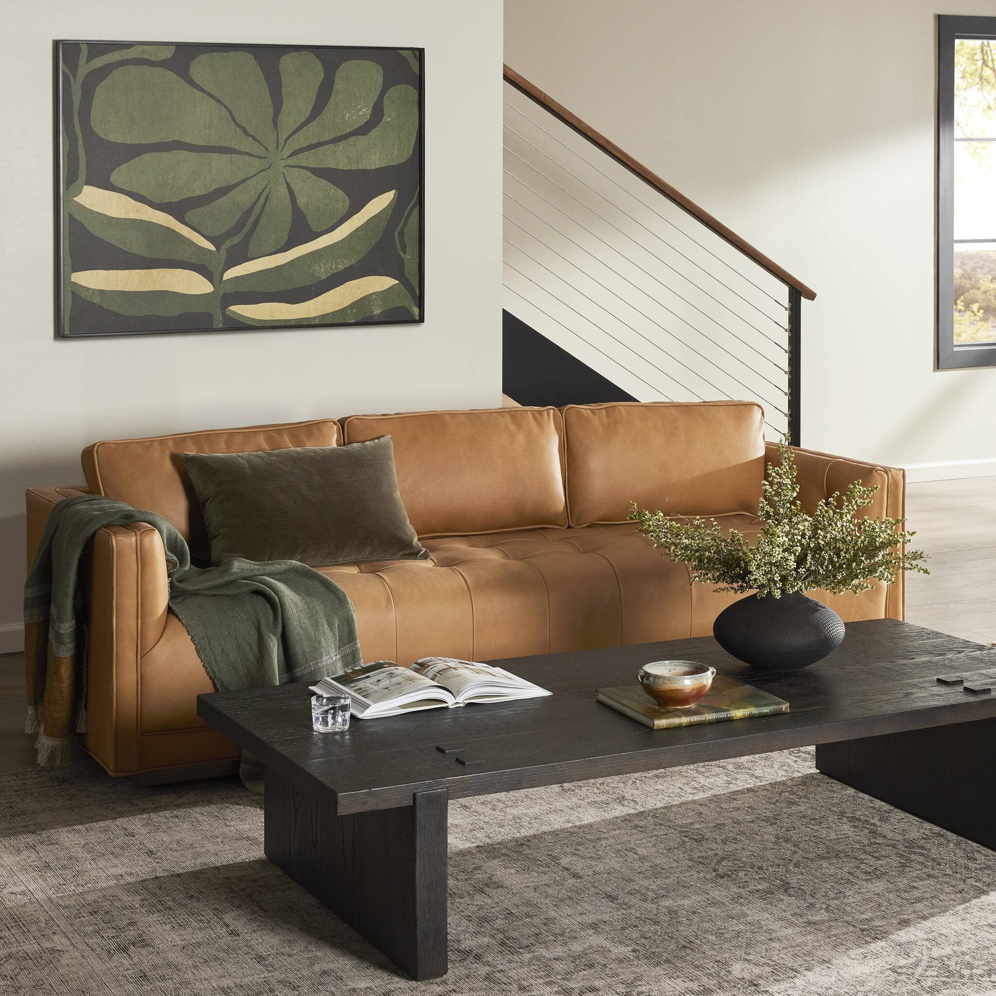 Four Hands Kiera Palermo Cognac Sofa styled in a room setting