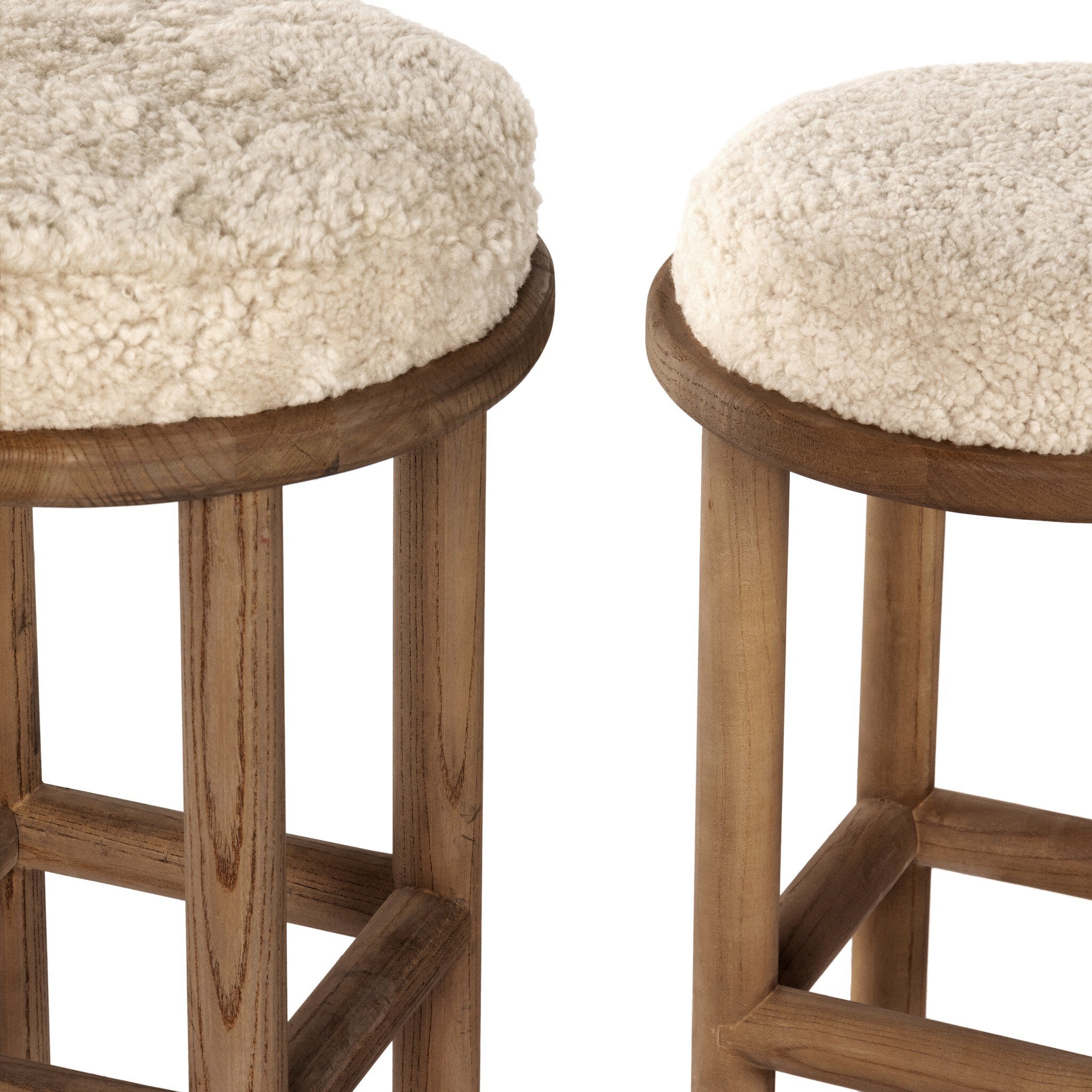 Four Hands Saldino Beige Shearling Counter Stool finish close-up
