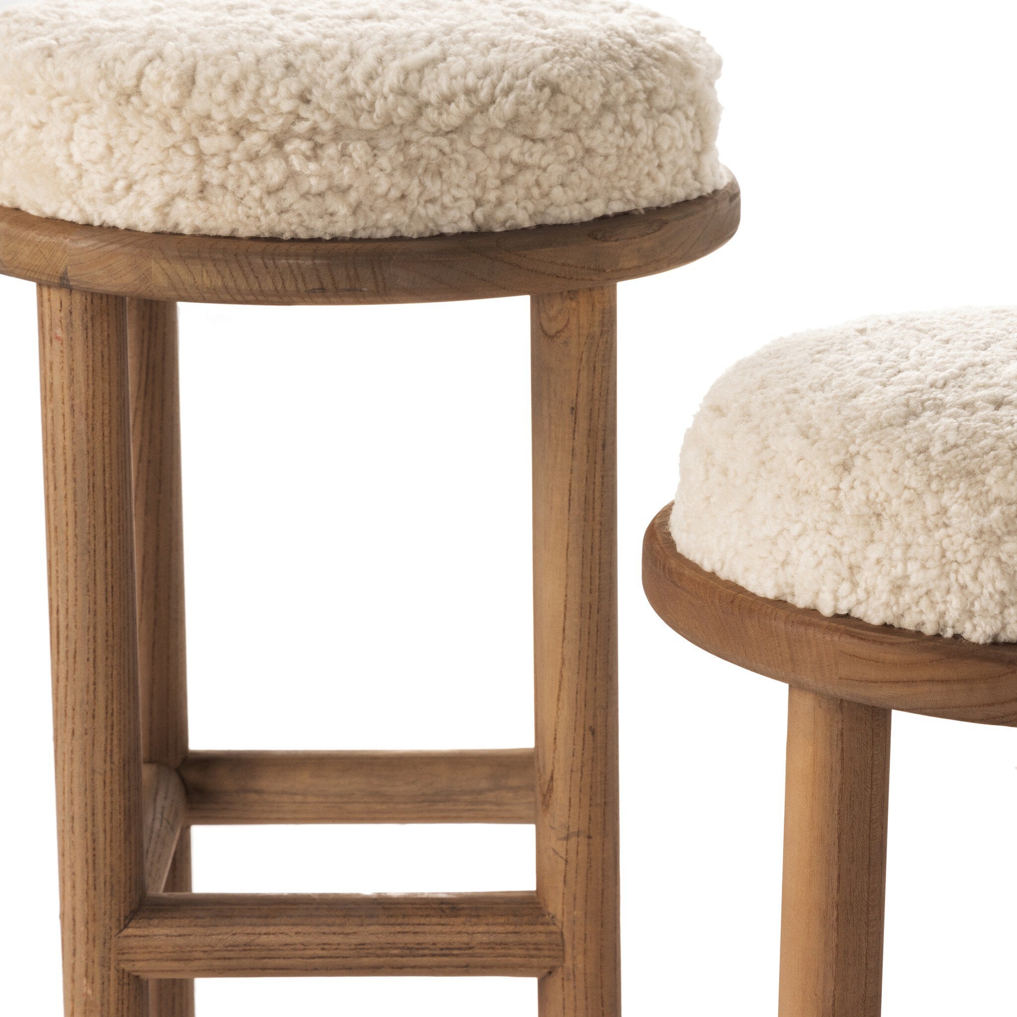 Four Hands Saldino Beige Shearling Counter Stool close detail shot
