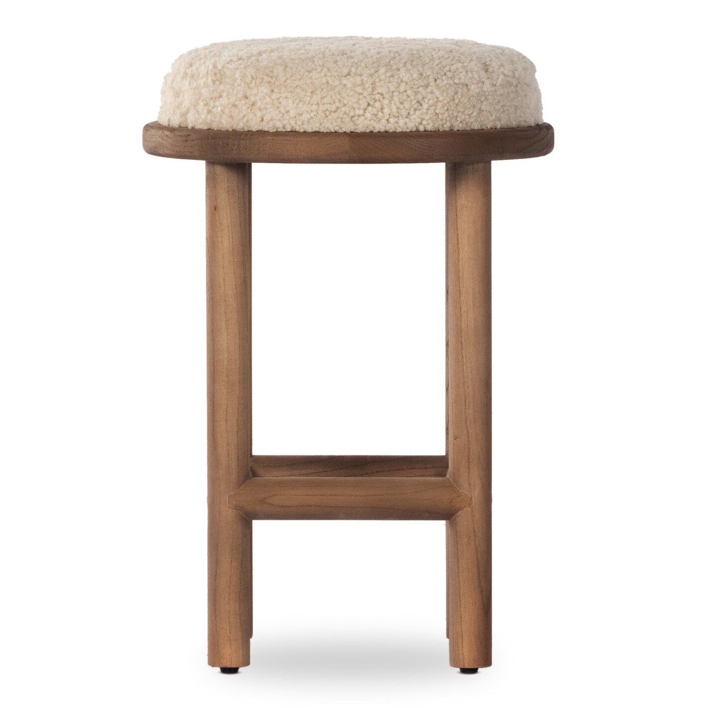 Four Hands Saldino Beige Shearling Counter Stool front view