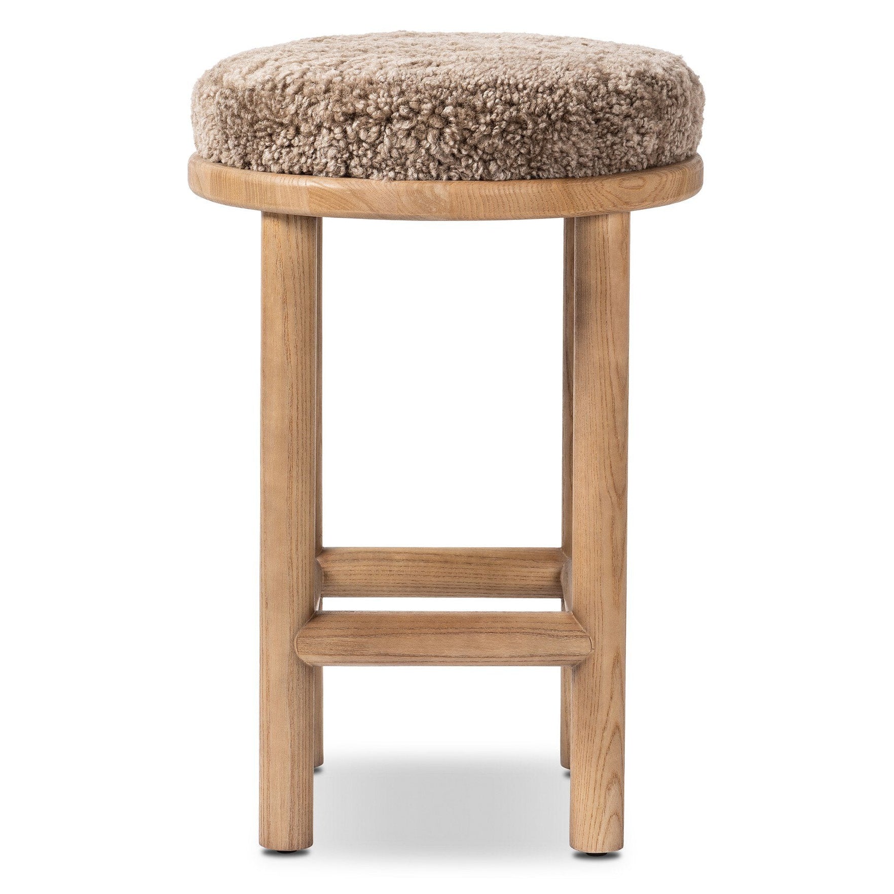 Four Hands Saldino Taupe Shearling Counter Stool back view