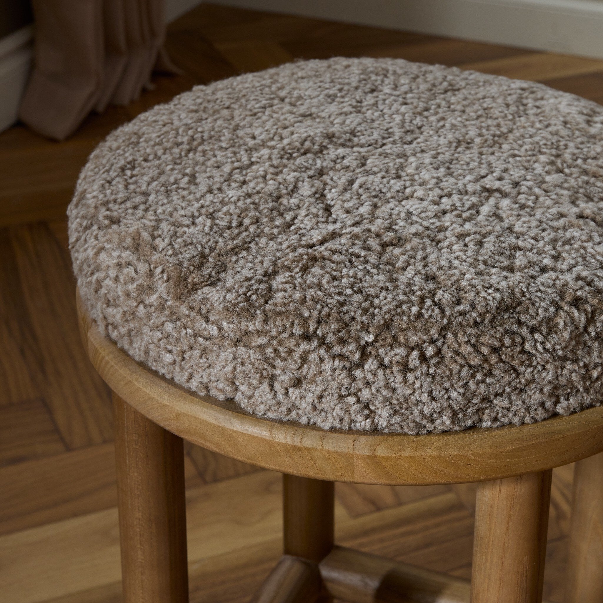 Four Hands Saldino Taupe Shearling Counter Stool craftsmanship detail