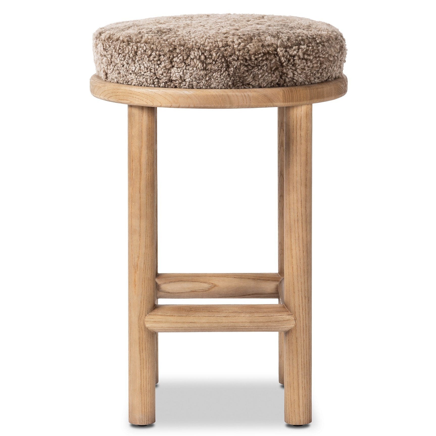 Four Hands Saldino Taupe Shearling Counter Stool front view