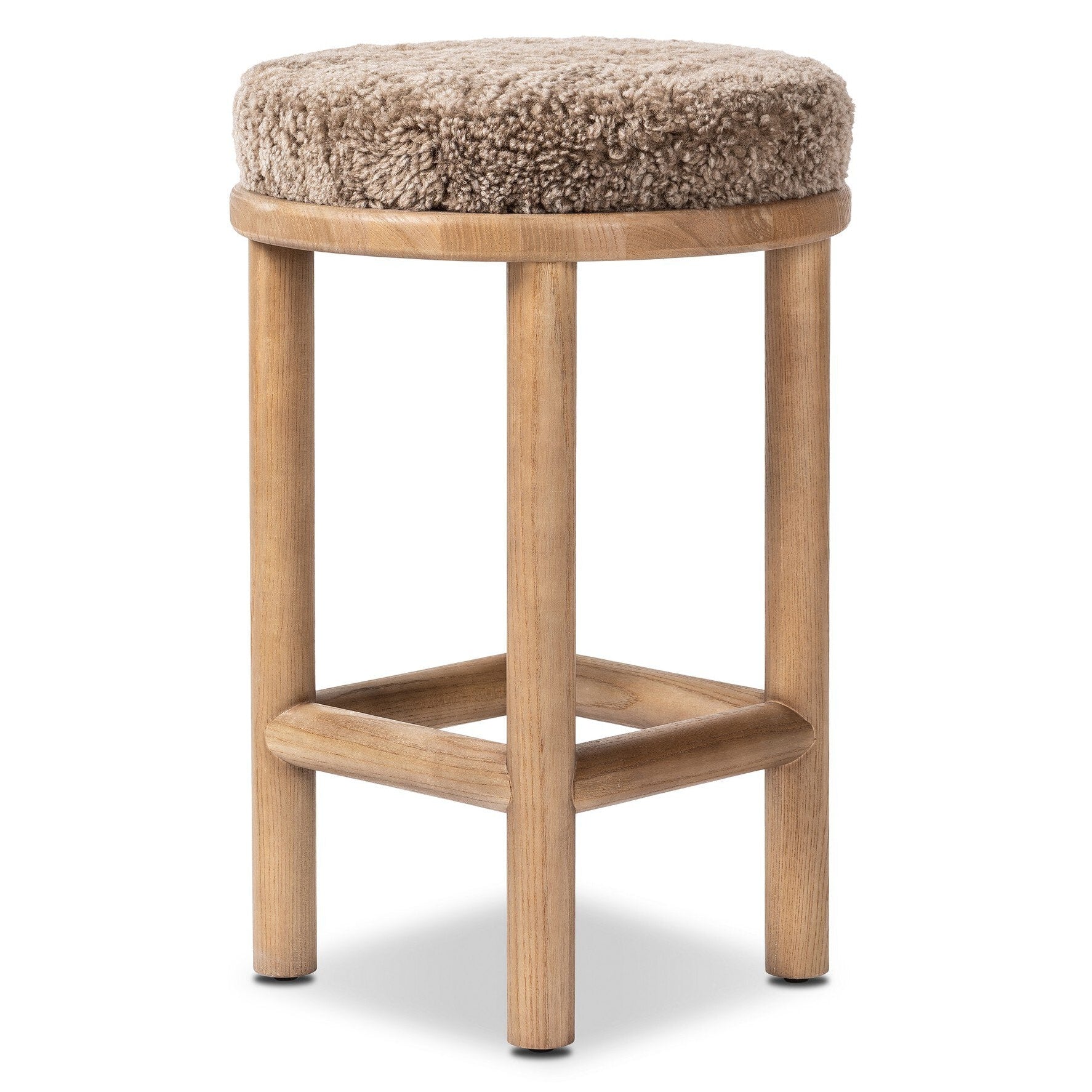 Four Hands Saldino Taupe Shearling Counter Stool side view