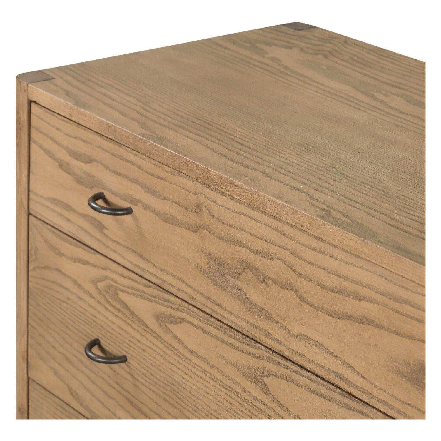 Four Hands Zuma Dune Ash 6 Drawer Dresser with paper cord stretcher shelf, close-up detail of ash veneer, view 2