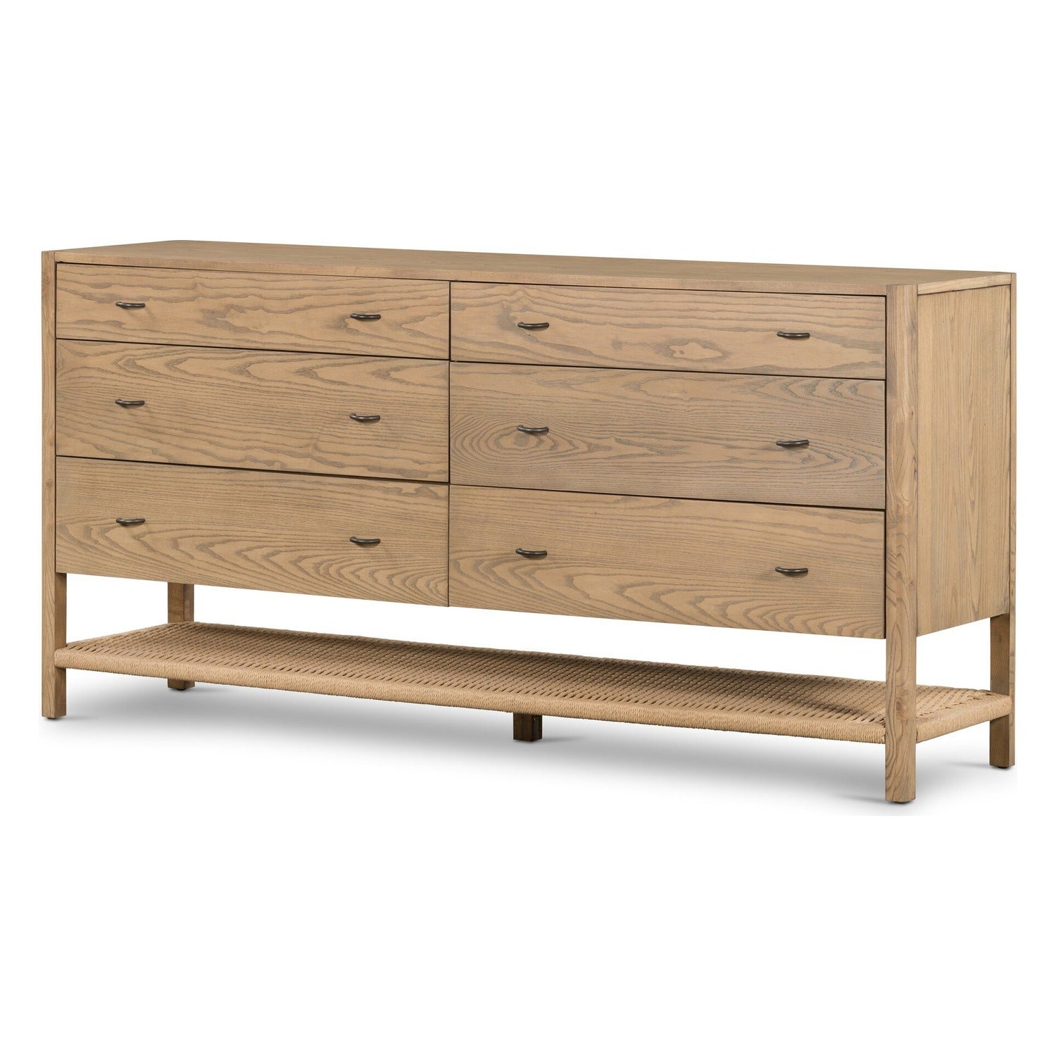 Four Hands Zuma Dune Ash 6 Drawer Dresser with paper cord stretcher shelf, primary product view