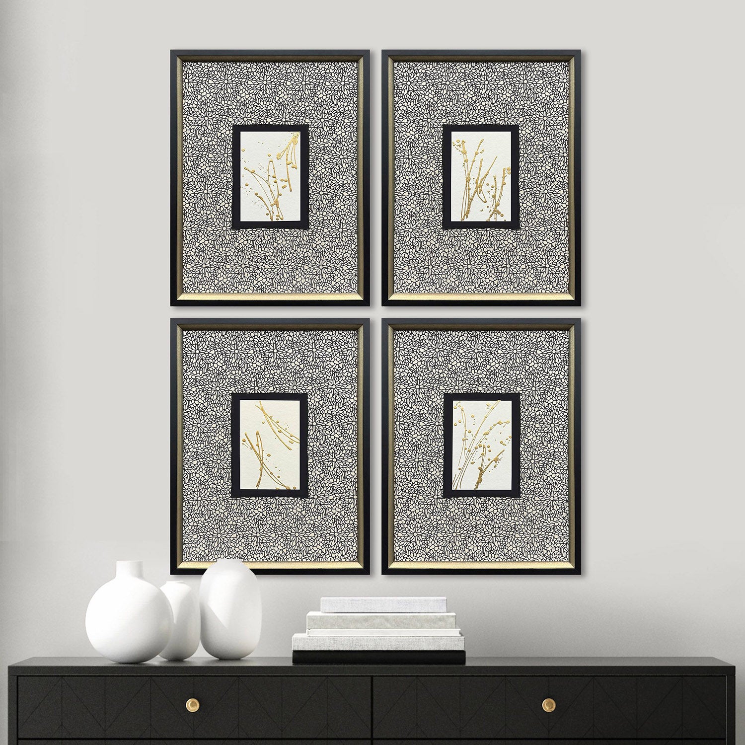 Langdon Liquid Gold II Framed Artwork Set of 4