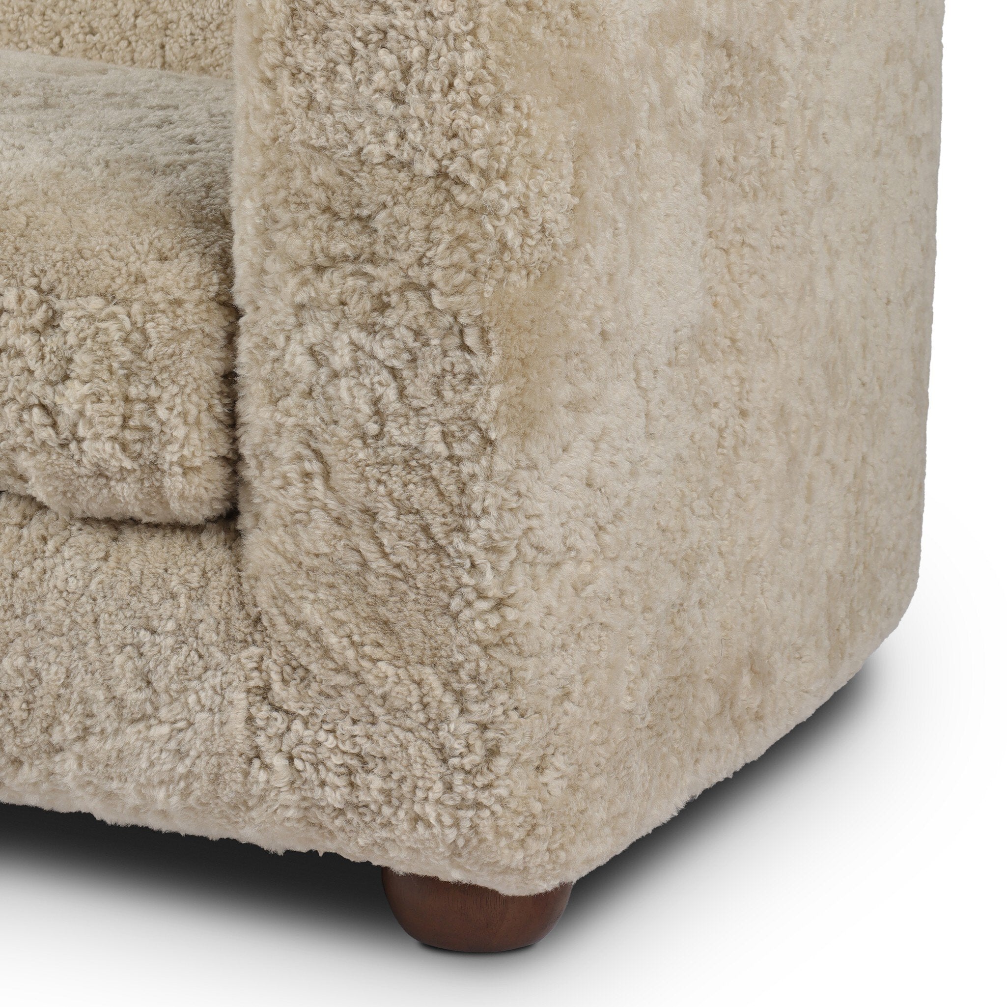 Four Hands Gidget Beige Shearling Sofa — close-up of the surface